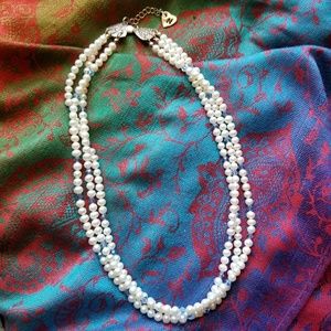 Real White pearl necklace sterling silver 3 strand pearlcore mermaid mermaidcore